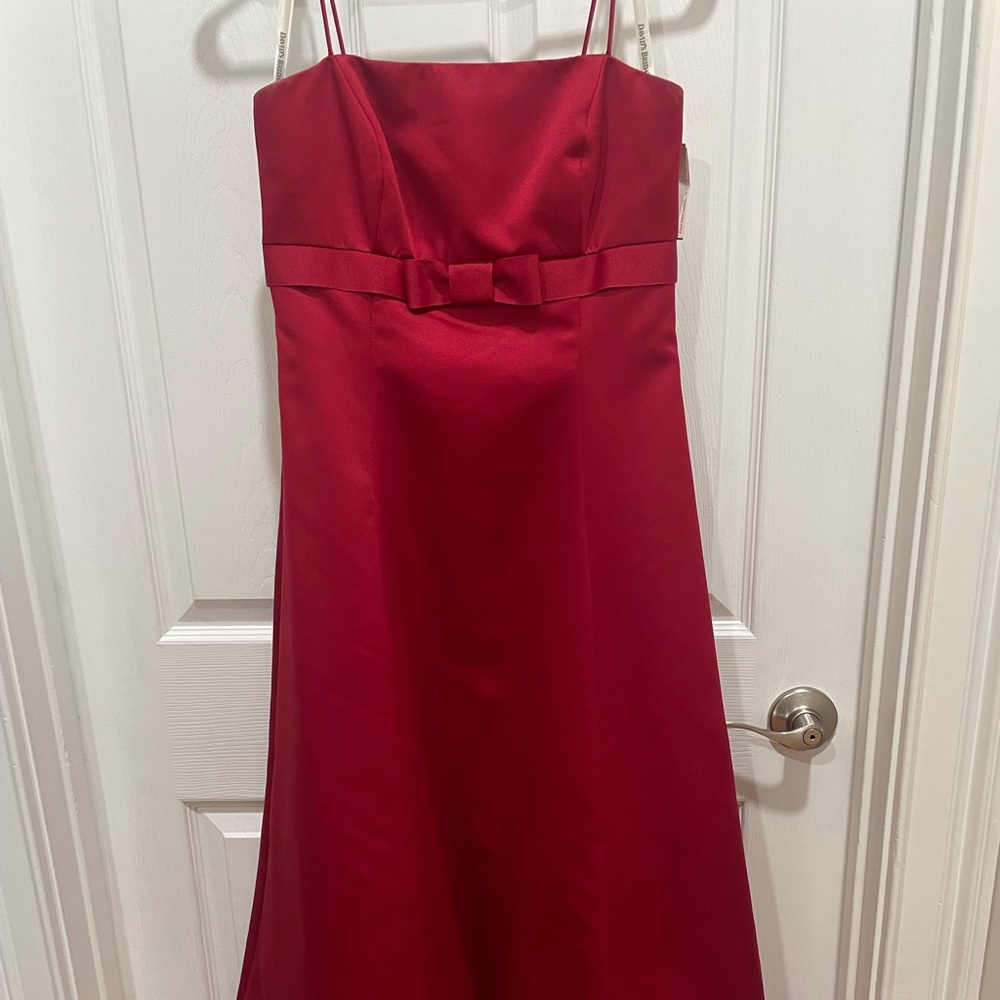 David’s Bridal, 4, strapless burgundy.